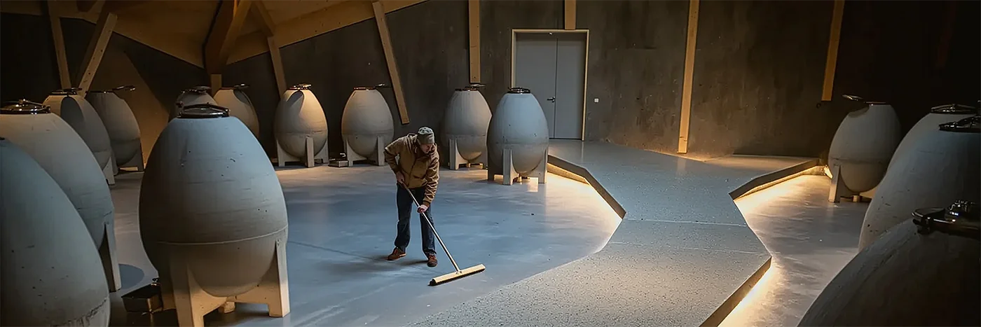 Eiförmige Betongefäße im Weinkeller von Meinklang