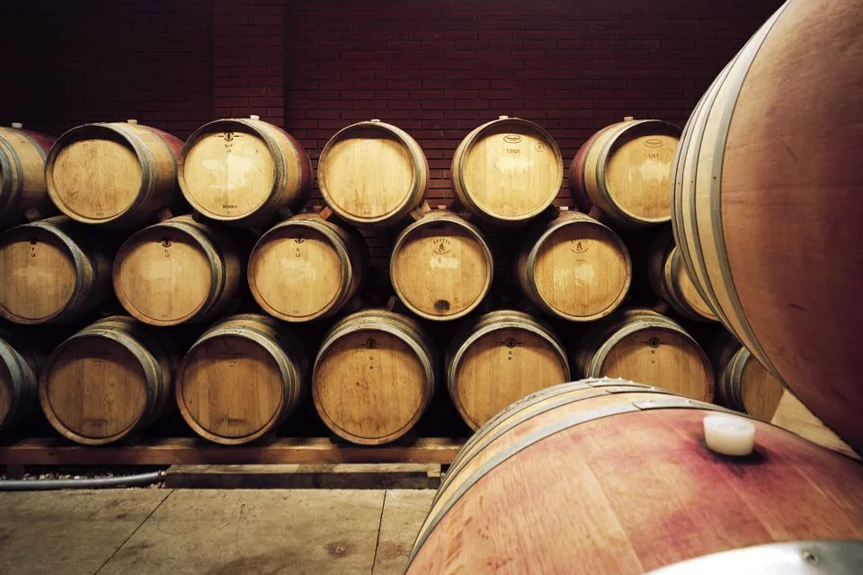 Holzfässer im Keller von Weingut Nittnaus